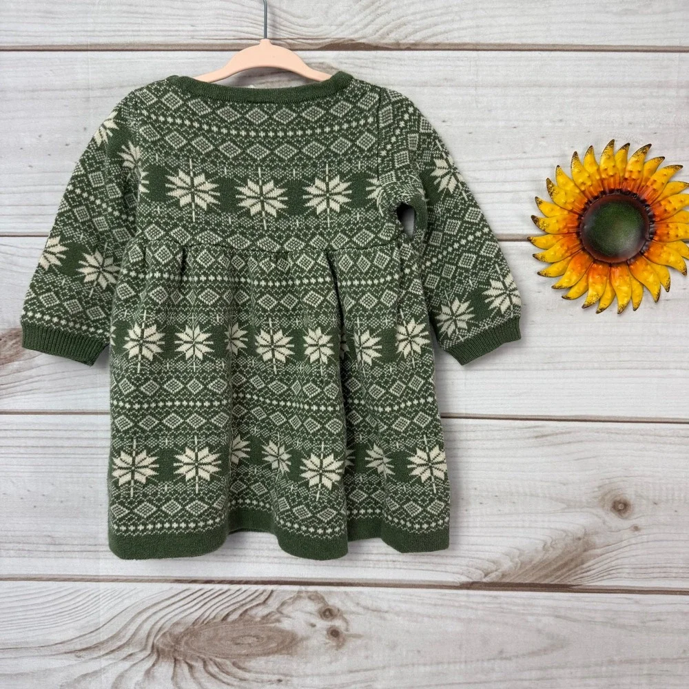 Kate Quinn Baby Girl‎ Green Snowflake Knit Dress 12-18M
